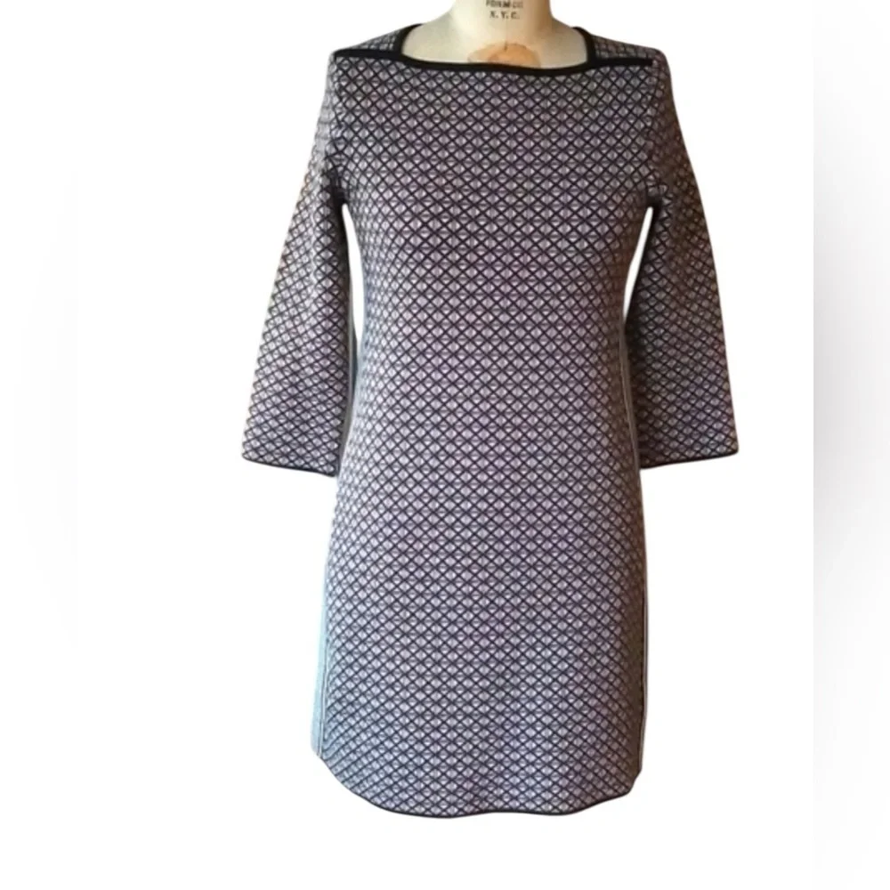 Tory Burch - Brown & Black Diamond Knit Dress W/ Black Trim Size Small Petite